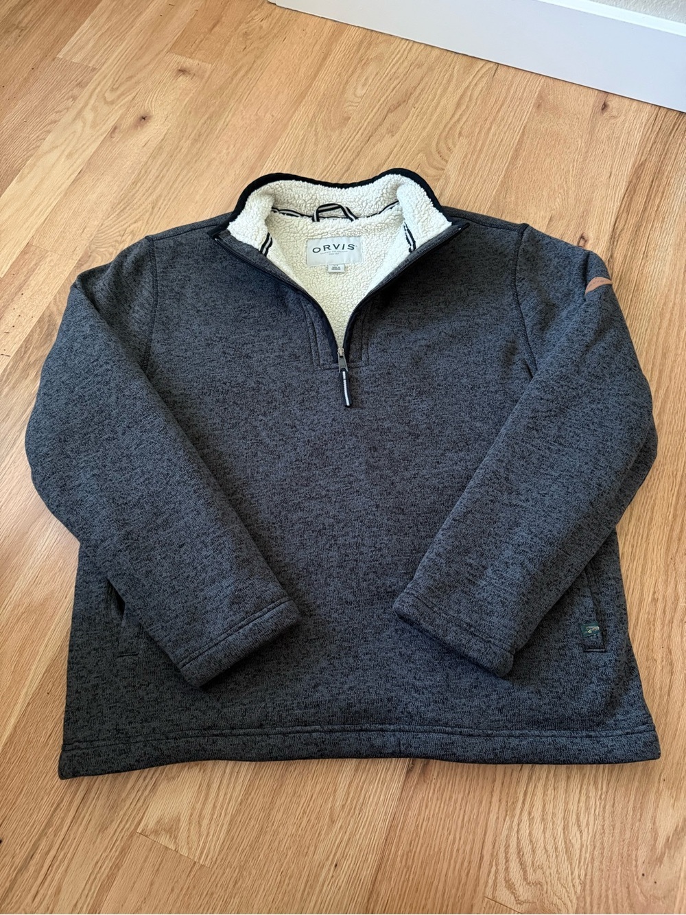 Orvis Sherpa Lined Men’s 1/4 Zip Pullover Sweatshirt Charcoal Gray Large